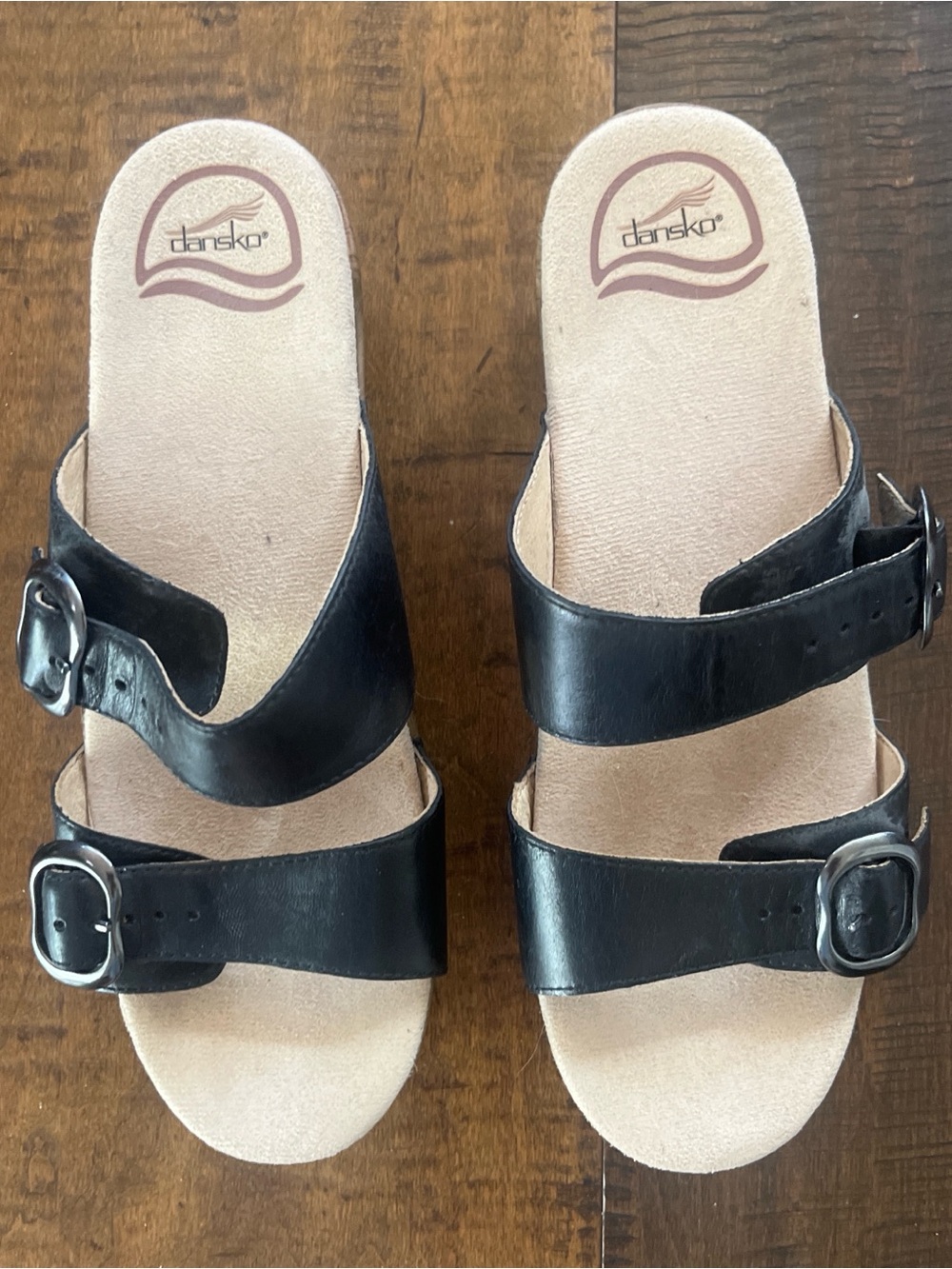 Dansko Sophie black leather slide on clogs with double buckle straps sz 37 - Picture 3 of 5